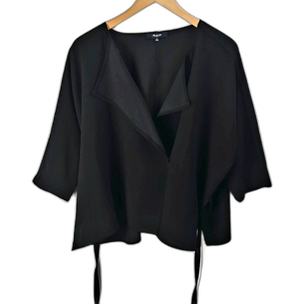 Madewell Womens Black Kimono Crepe Wrap Top Short Sleeves Tie Waist Sz S Goth